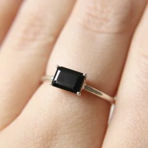 1ct Beautiful Black Moissanite Emerald Cut Silver Engagement Ring