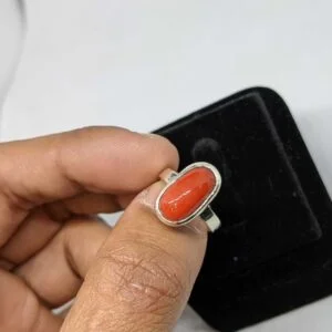 Natural certified 3-8ct red coral (moonga) gemstone ring