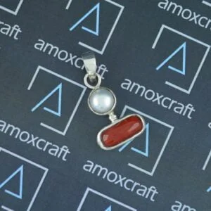 Certified Natural Pearl and Red Coral pendant for astrological purpose |