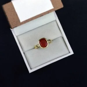 Natural certified red coral (moonga) gemstone ring in Panchdhatu