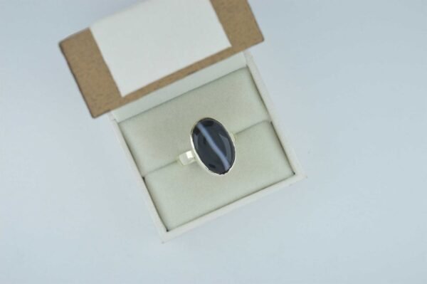 Natural Certified Black Agate (Sulemani Hakik) oval gemstone ring - Image 2