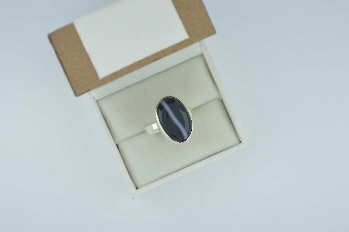 Natural Certified Black Agate (Sulemani Hakik) oval gemstone ring - Image 2