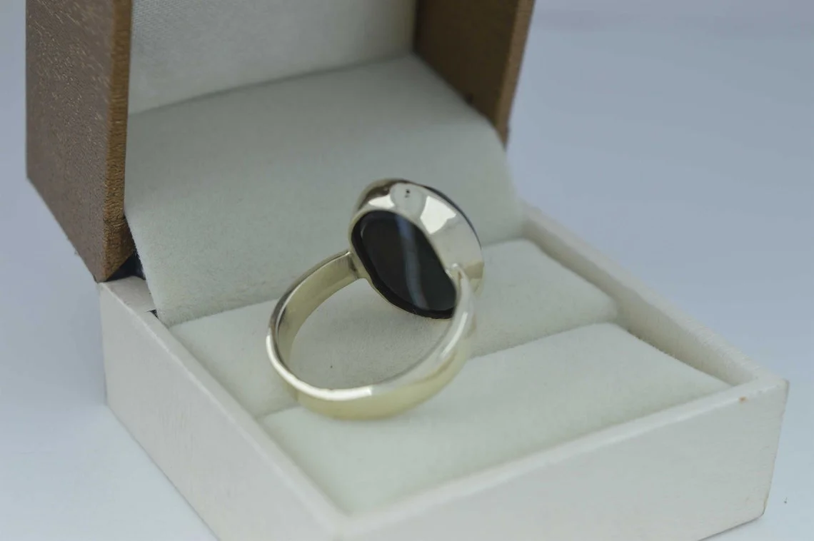 Natural Certified Black Agate (Sulemani Hakik) oval gemstone ring - Image 3