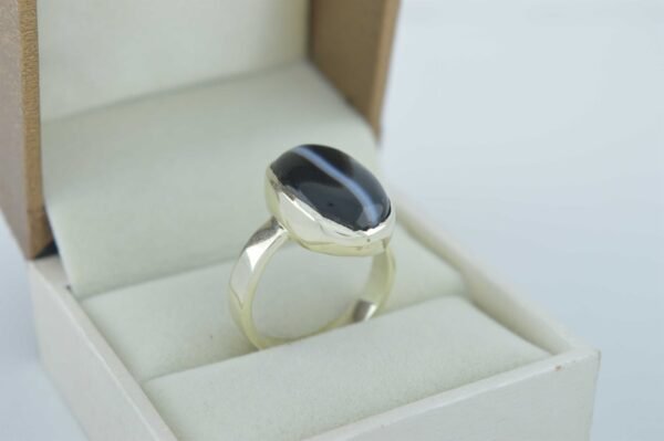 Natural Certified Black Agate (Sulemani Hakik) oval gemstone ring - Image 4