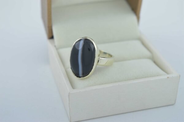 Natural Certified Black Agate (Sulemani Hakik) oval gemstone ring - Image 5
