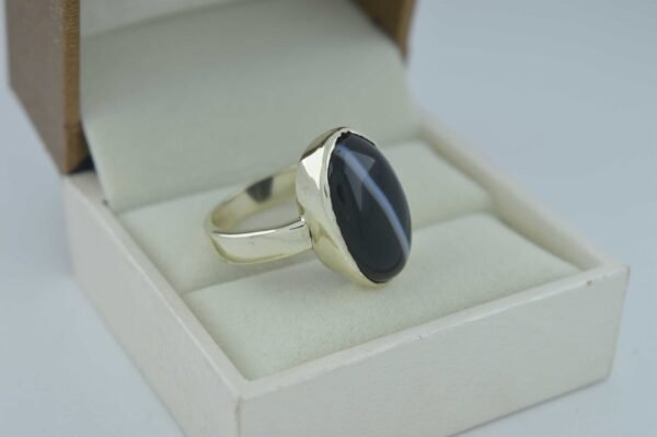 Natural Certified Black Agate (Sulemani Hakik) oval gemstone ring
