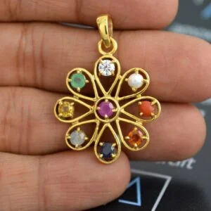Natural 9 gems (navratna) navagraha gemstones pendant panchdhatu