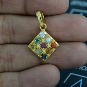 Navaratna Mandala Pendant, AAA grade Natural Unheated Gems with Moissanite