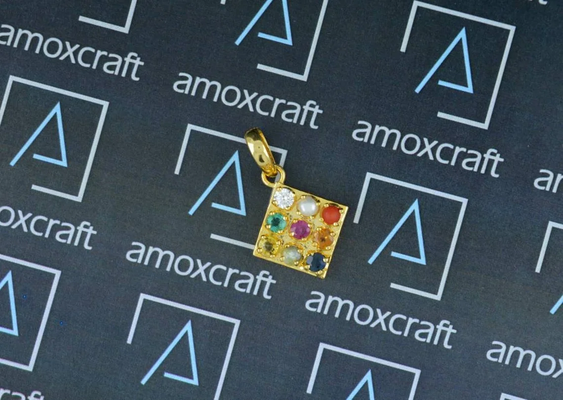 Navaratna Mandala Pendant, AAA grade Natural Unheated Gems with Moissanite - Image 3