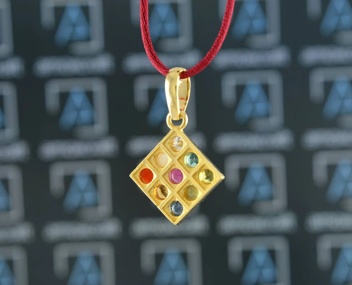 Navaratna Mandala Pendant, AAA grade Natural Unheated Gems with Moissanite - Image 4