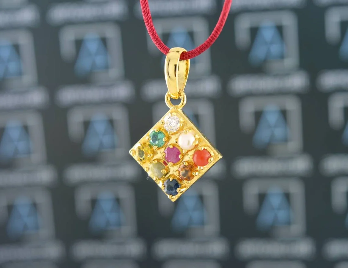 Navaratna Mandala Pendant, AAA grade Natural Unheated Gems with Moissanite - Image 5