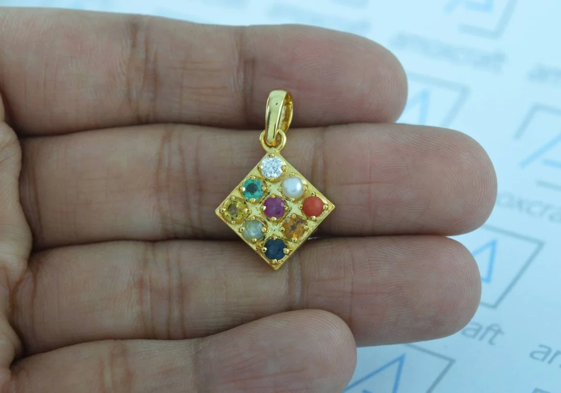 Navaratna Mandala Pendant, AAA grade Natural Unheated Gems with Moissanite - Image 6