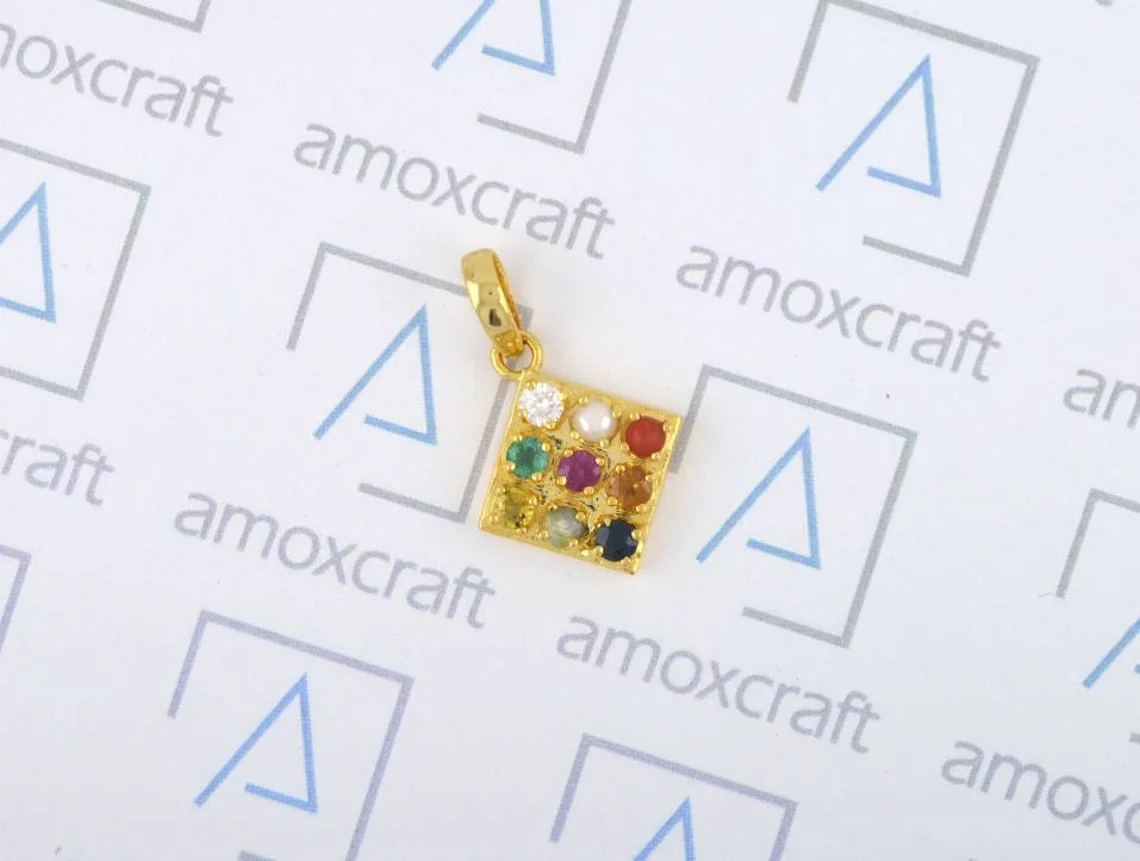 Navaratna Mandala Pendant, AAA grade Natural Unheated Gems with Moissanite - Image 7