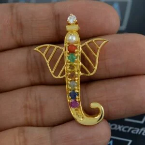 Natural 9 Gem (Navratna) Gemstone Lord Ganesha Silver Pendant for Vedic Astrology