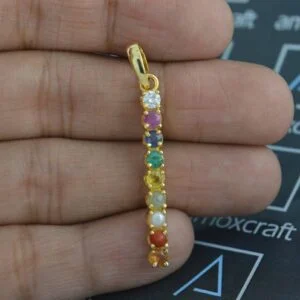 Natural 9 Gems (Navratna) Gemstone Bar Style Silver Pendant