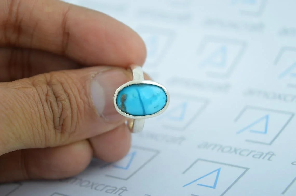 3-10ct Natural Turquoise (firoza) gemstone silver ring for vedic astrology - Image 2