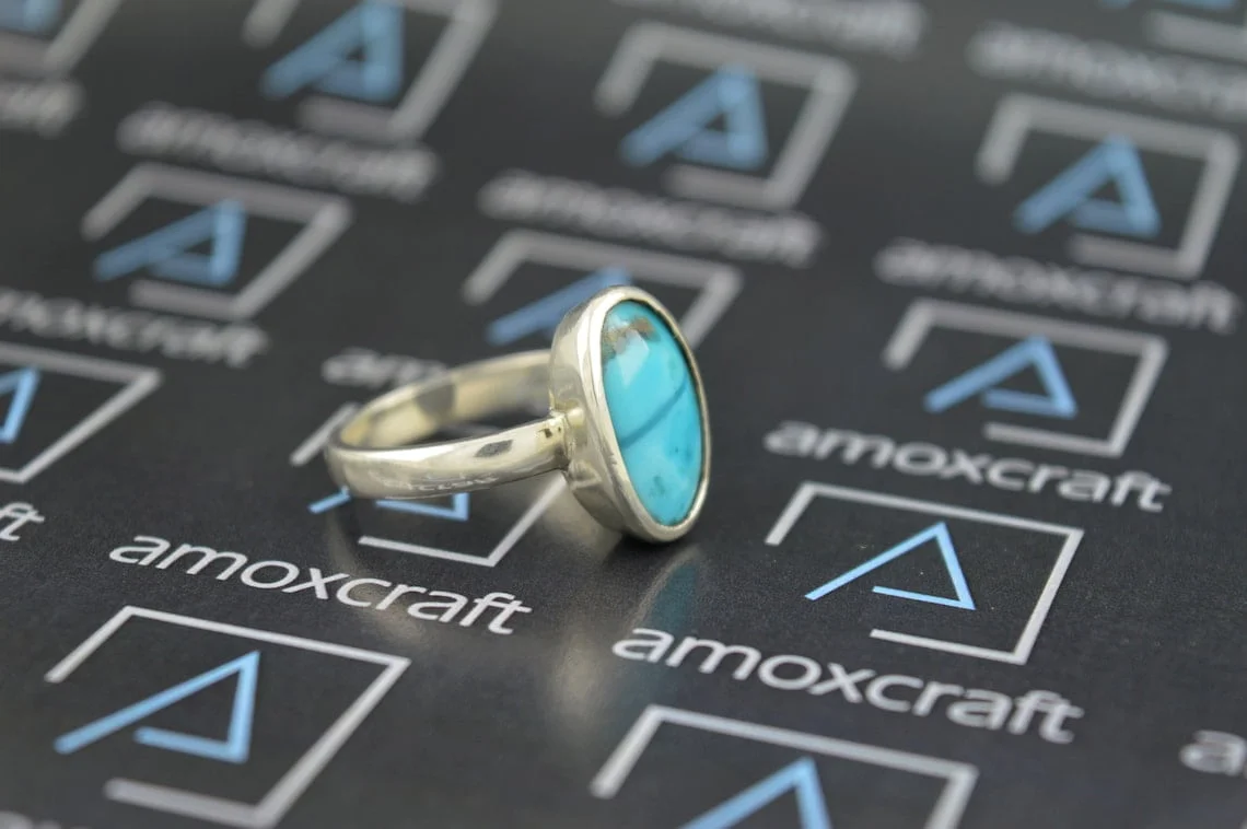 3-10ct Natural Turquoise (firoza) gemstone silver ring for vedic astrology - Image 3