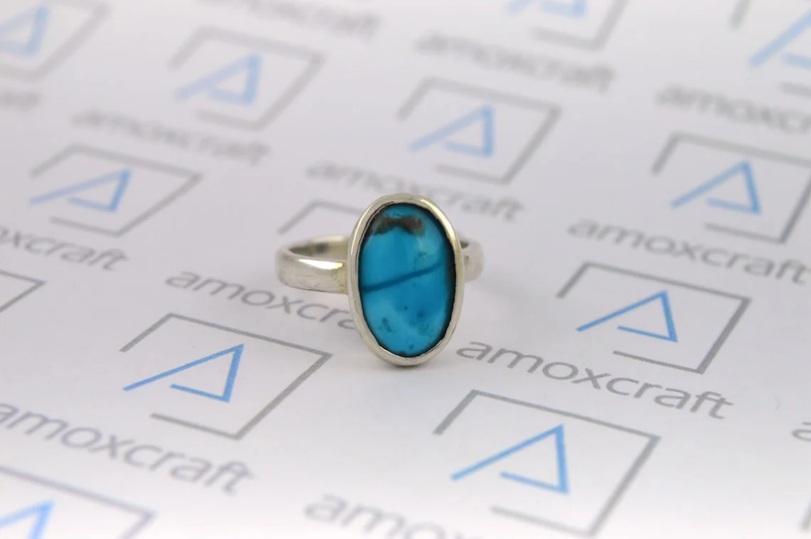 3-10ct Natural Turquoise (firoza) gemstone silver ring for vedic astrology - Image 4