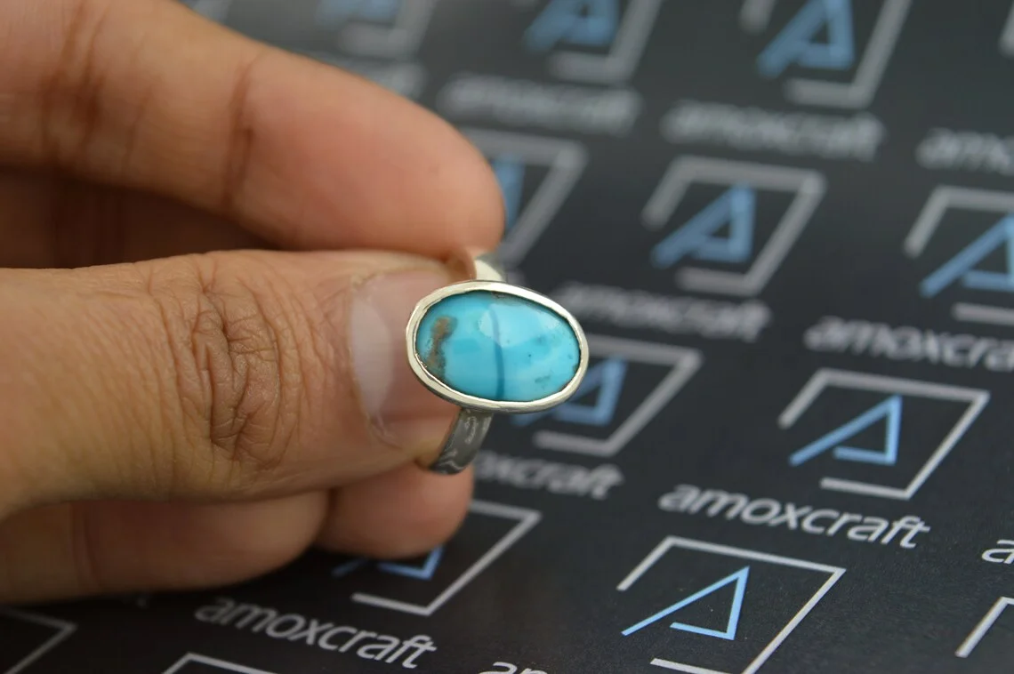 3-10ct Natural Turquoise (firoza) gemstone silver ring for vedic astrology