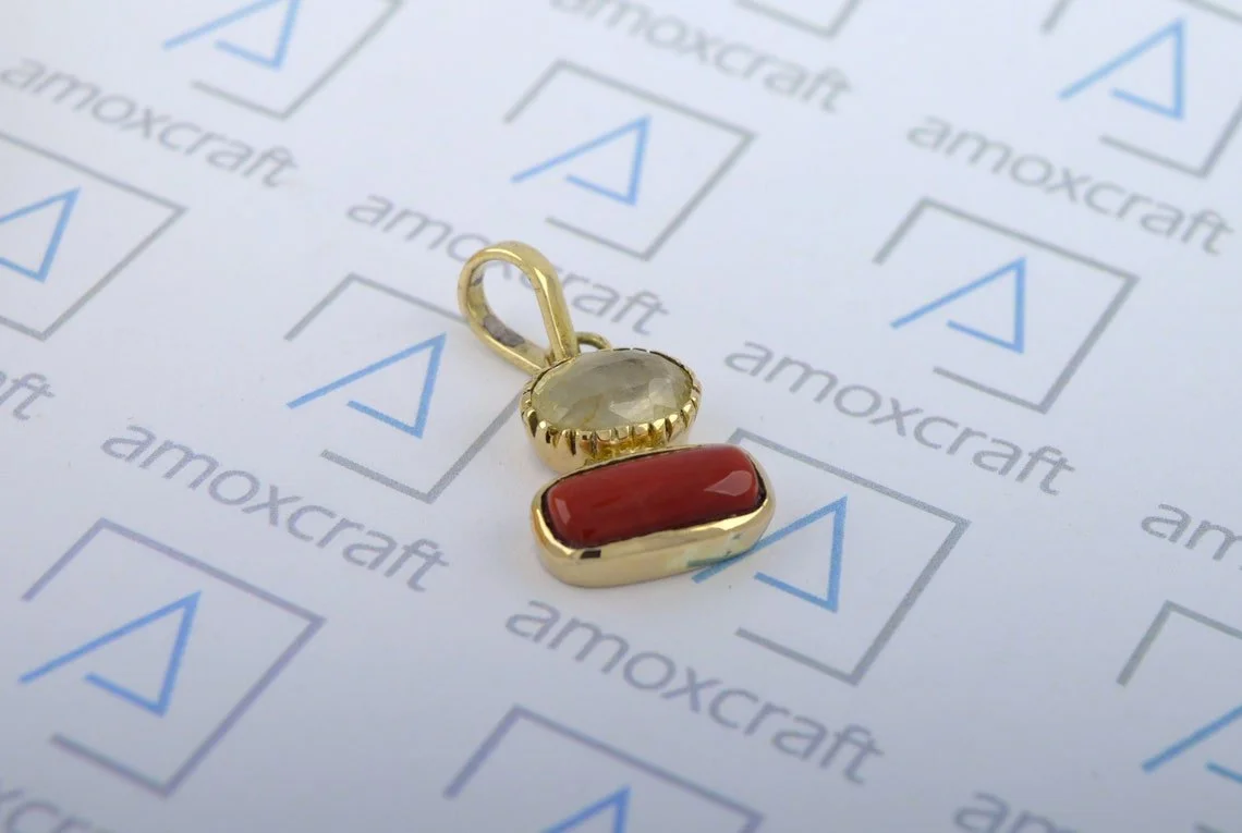 Certified Natural Yellow Sapphire and Red Coral pendantl for astrological purpose - Image 5