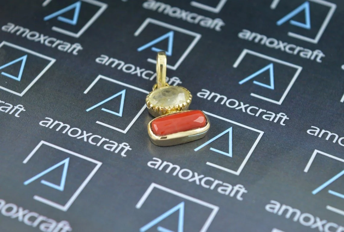 Certified Natural Yellow Sapphire and Red Coral pendantl for astrological purpose - Image 6