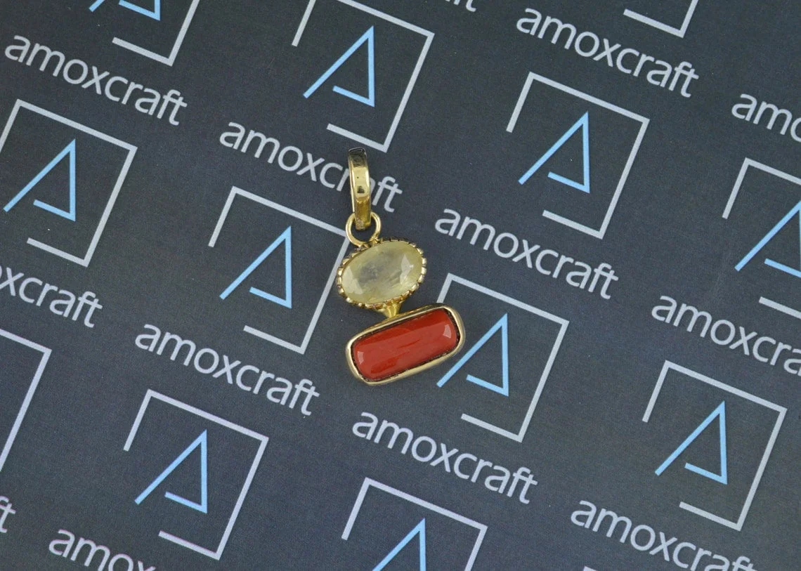 Certified Natural Yellow Sapphire and Red Coral pendantl for astrological purpose - Image 7