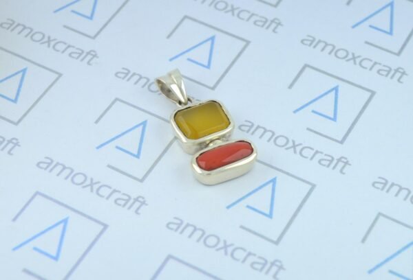 Certified Natural Yellow Agate and Red Coral pendant - Image 2