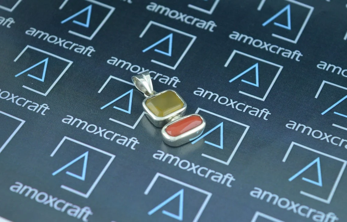 Certified Natural Yellow Agate and Red Coral pendant - Image 4