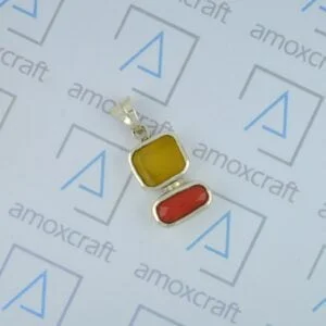 Certified Natural Yellow Agate and Red Coral pendant